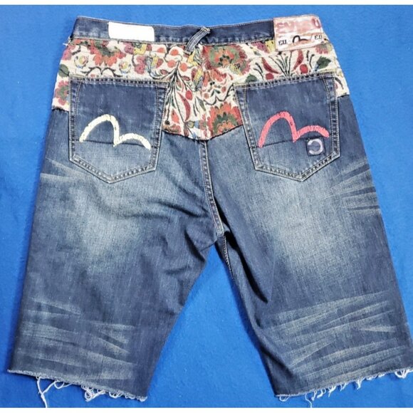Evisu Origin Osaka Japan Button Fly Blue Shorts Denim Men's Size 34 Vintage - Picture 13 of 16